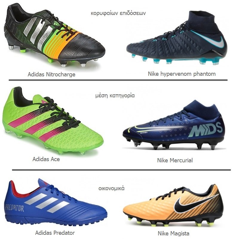 σύγκριση ποδοσφαιρικά παπούτσια Adidas Nike