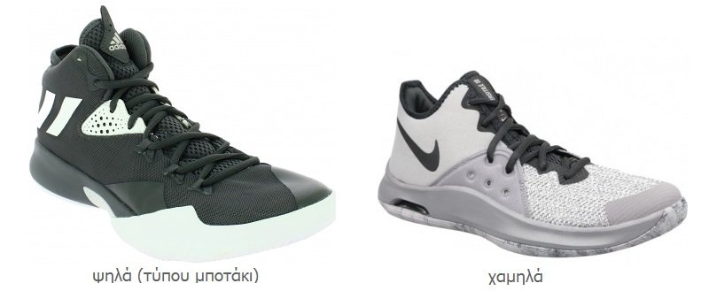αθλητικά παπούτσια μπάσκετ χαμηλά ψηλά