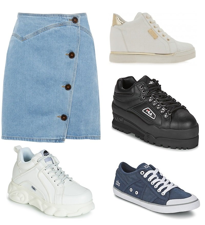 συνδυασμός sneakers παπούτσια με φούστα